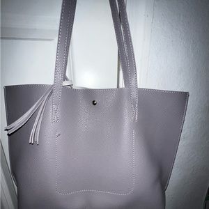 Large grey faux leather tote  NWOT